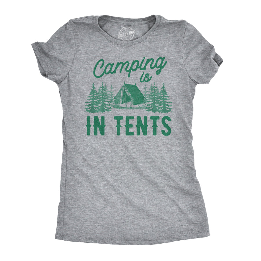 Funny Light Heather Grey - In Tents Camping Is In Tents Womens T Shirt Nerdy Animal Camping Tee