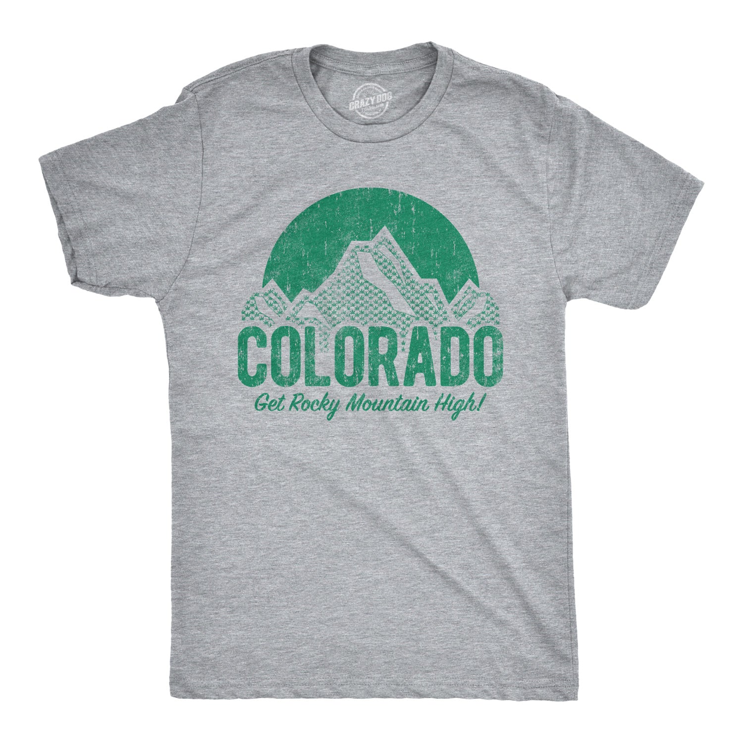 Funny Light Heather Grey Colorado Get Rocky Mountain High Mens T Shirt Nerdy 420 Tee
