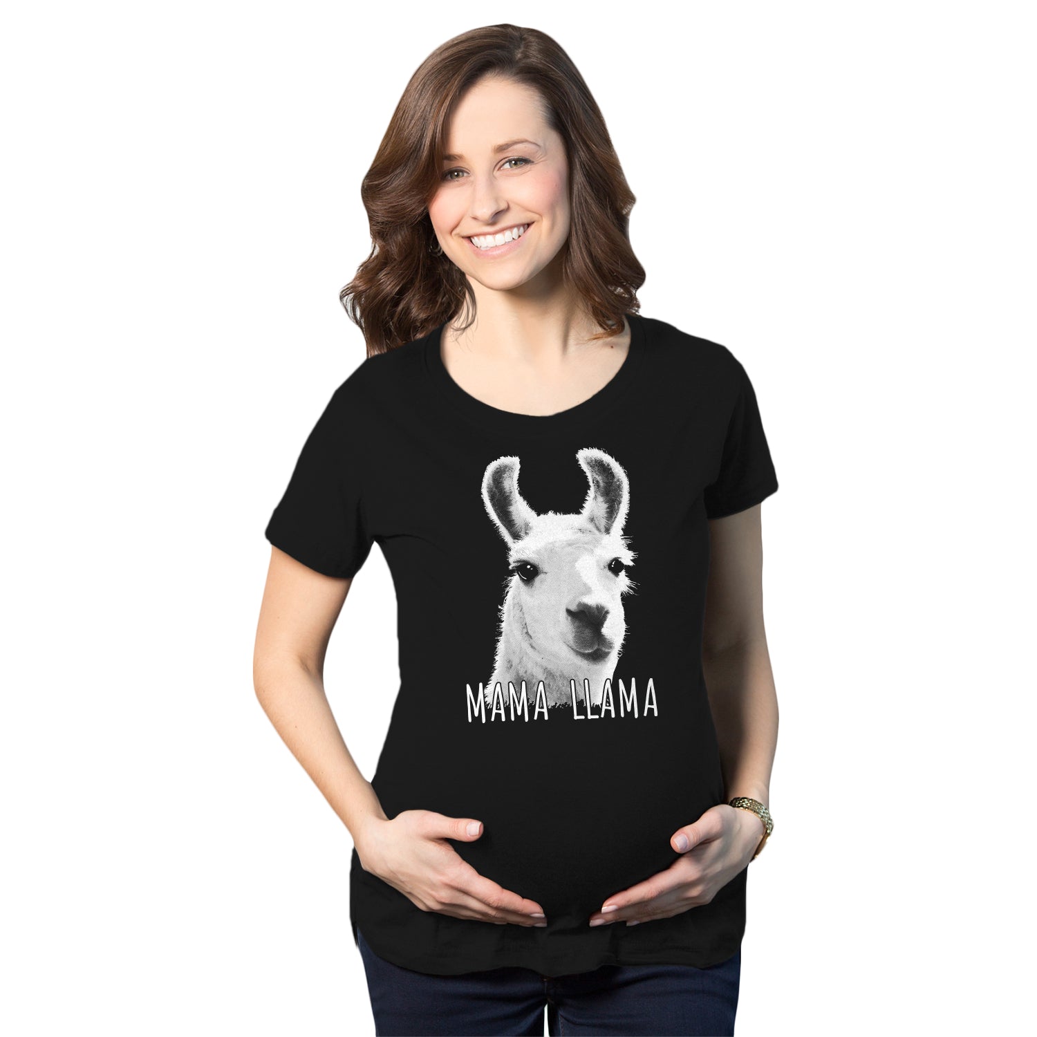 Funny Black Mama Llama Maternity T Shirt Nerdy Mother's Day animal Tee