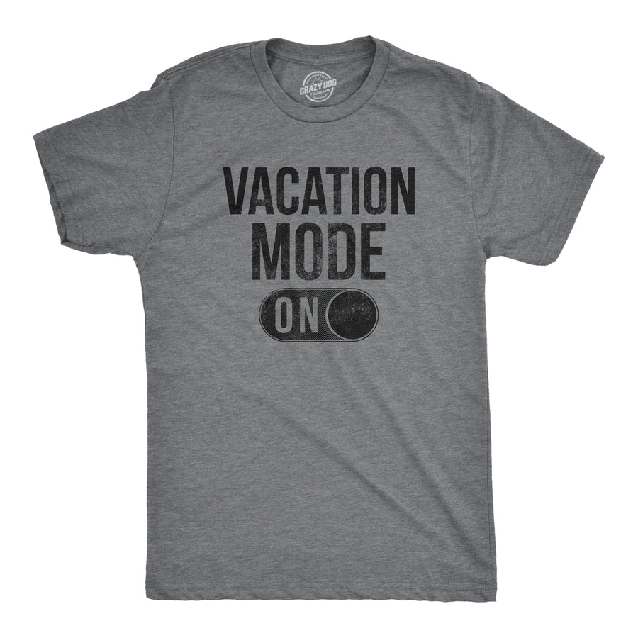 Funny Dark Heather Grey Vacation Mode Mens T Shirt Nerdy Vacation Tee