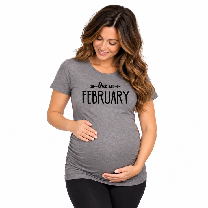 Funny Dark Heather Grey - Due February Due In February Maternity T Shirt Nerdy Birthday Tee