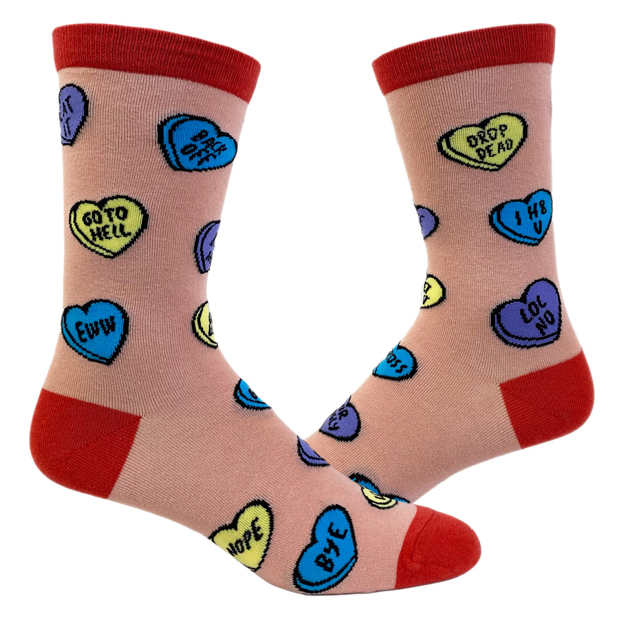 Funny Pink Womens Offensive Candy Hearts Sock Nerdy Valentine's Day Sarcastic Tee