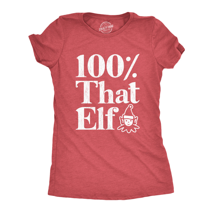 Funny Heather Red 100% That Elf Womens T Shirt Nerdy Christmas Tee