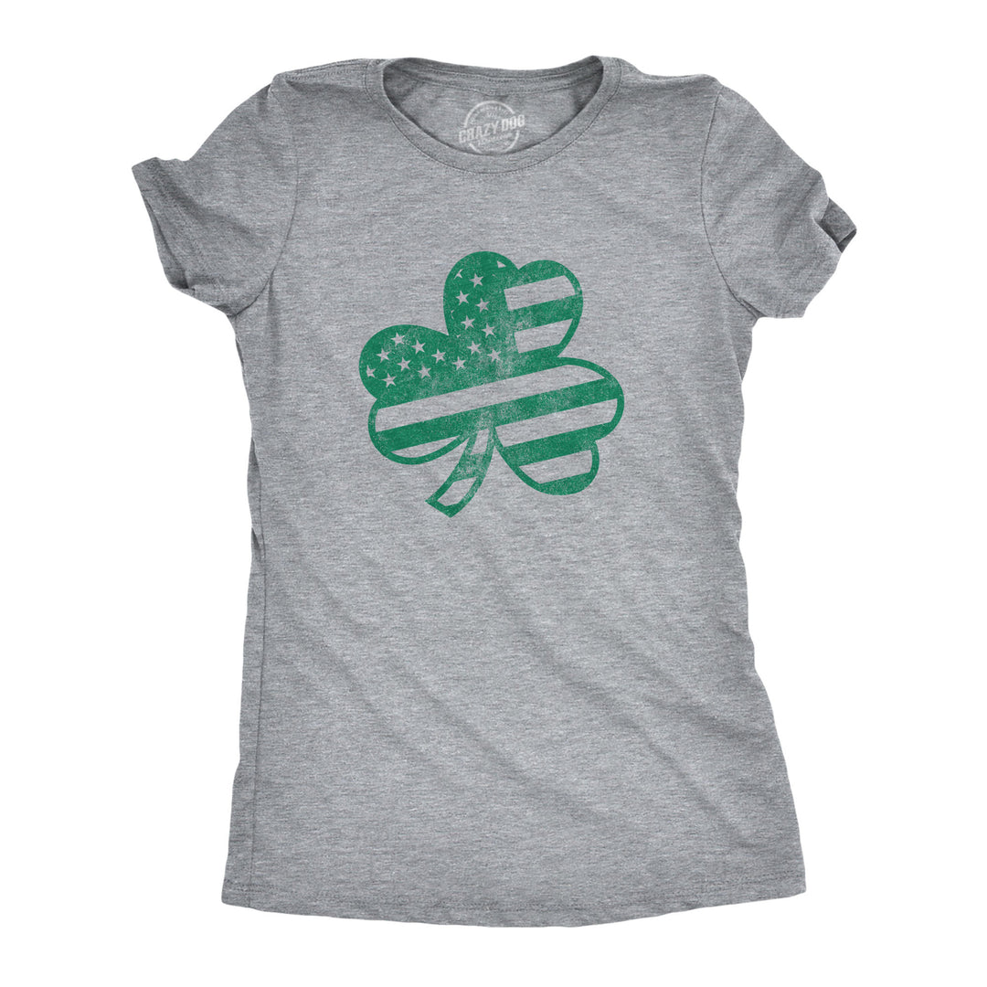 Funny Light Heather Grey American Shamrock Womens T Shirt Nerdy Saint Patrick's Day Tee