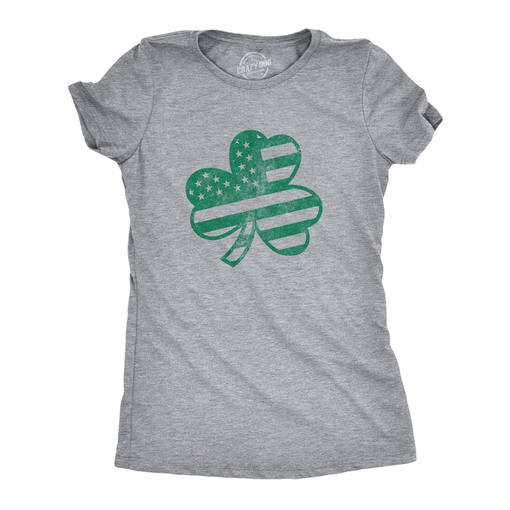 Funny Light Heather Grey American Shamrock Womens T Shirt Nerdy Saint Patrick's Day Tee