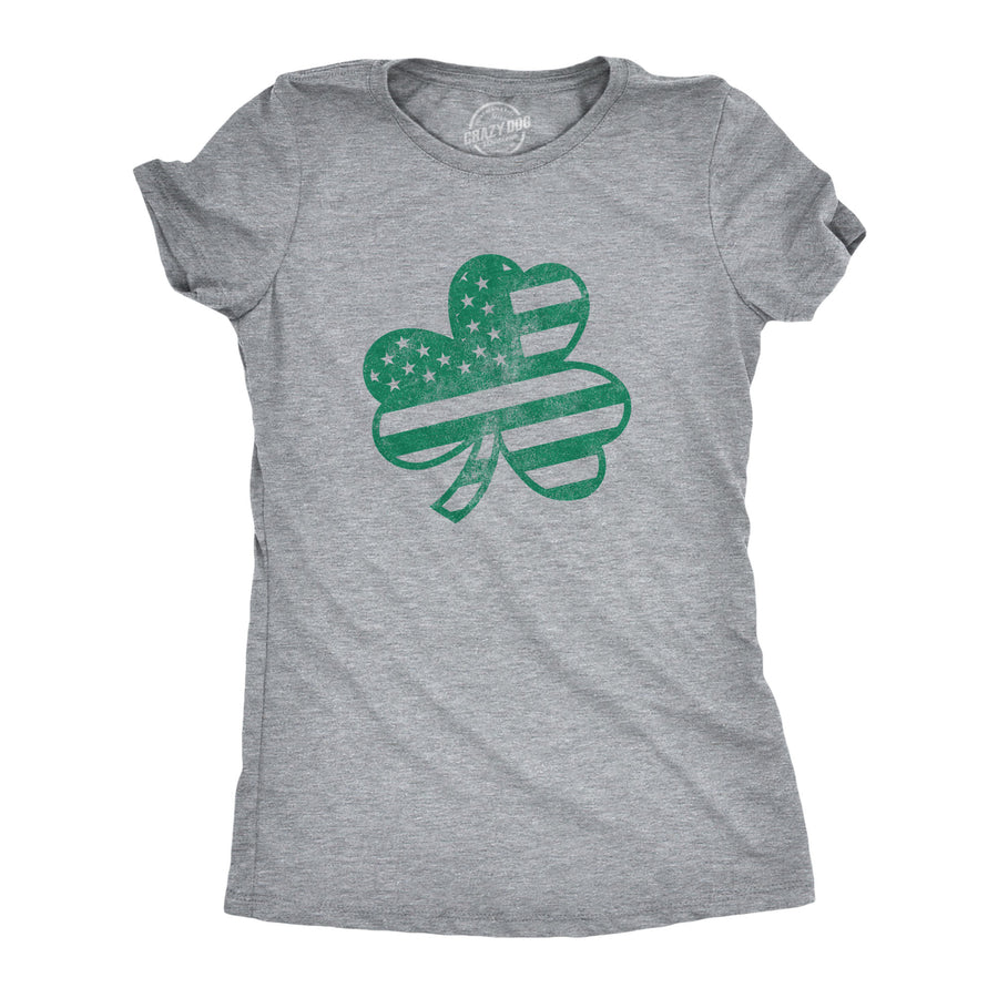 Funny Light Heather Grey American Shamrock Womens T Shirt Nerdy Saint Patrick's Day Tee