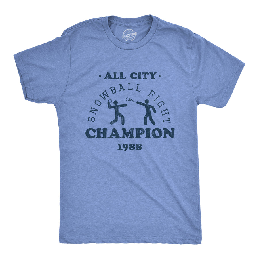 Funny Heather Light Blue All City Snowball Fight Champion 1988 Mens T Shirt Nerdy Christmas Tee
