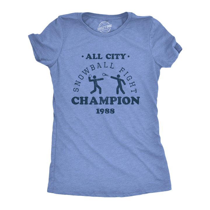 Funny Heather Light Blue All City Snowball Fight Champion 1988 Womens T Shirt Nerdy Christmas Tee