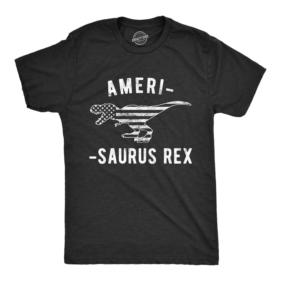 Funny Heather Black Amerisaurus Rex Mens T Shirt Nerdy Fourth Of July Dinosaur Tee