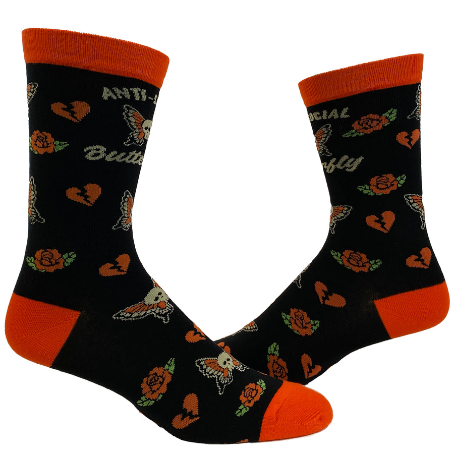 Funny Anti-Social Butterfly Womens Anti Social Butterfly Sock Nerdy Introvert Tee
