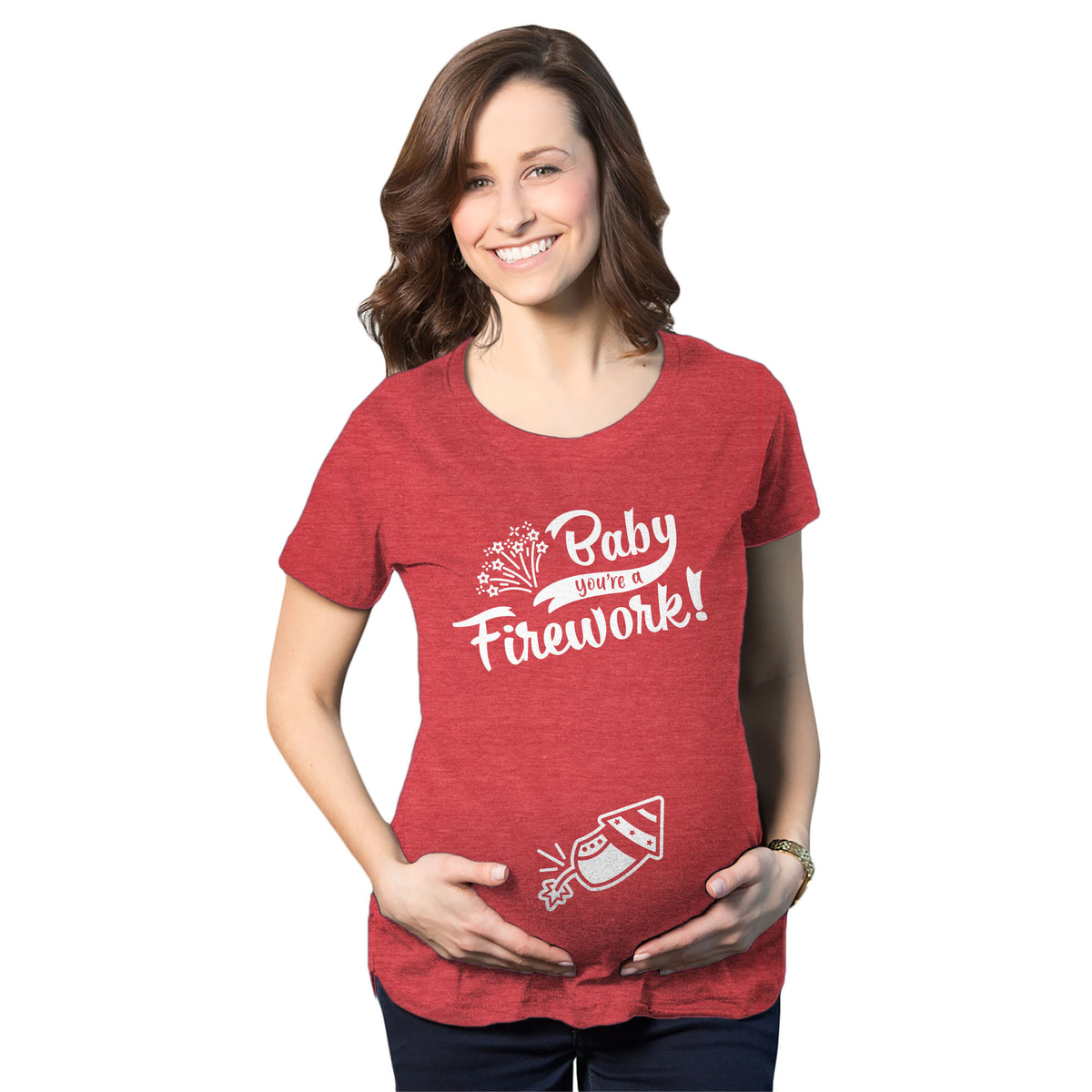 Funny Heather Red Baby You&#39;re A Firework Maternity T Shirt Nerdy Fourth of July Tee