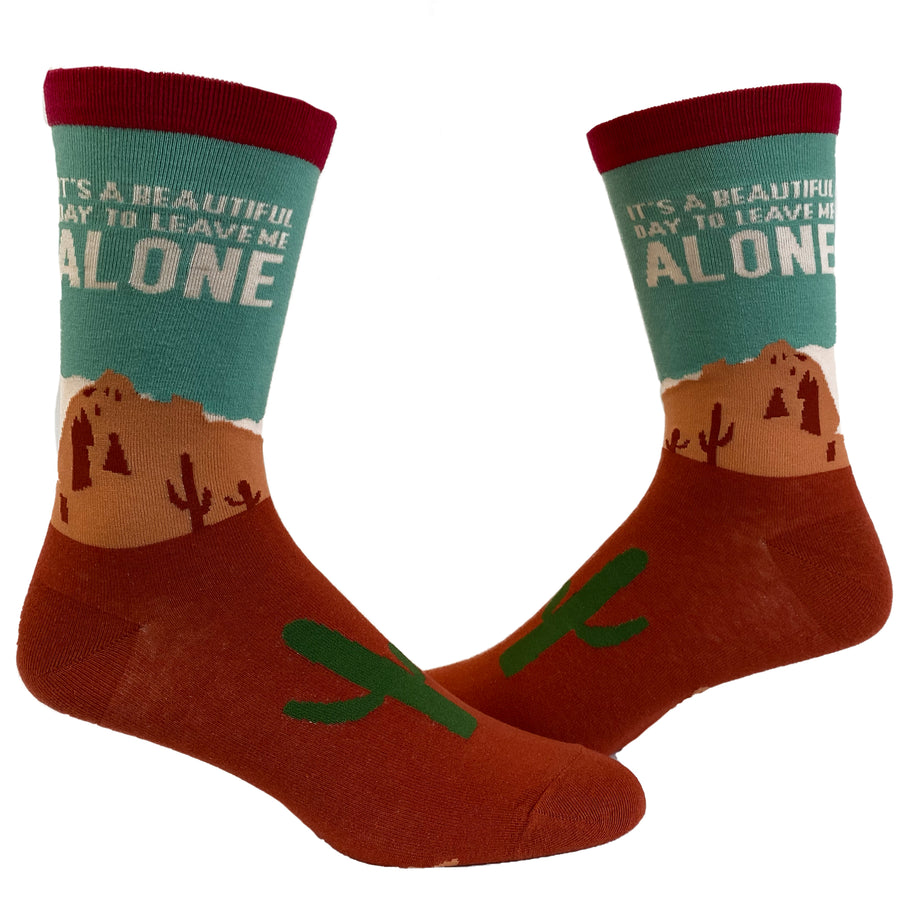 Funny Multi Mens Mens It's A Beautiful Day To Leave Me Alone Sock Nerdy Sarcastic Camping Tee