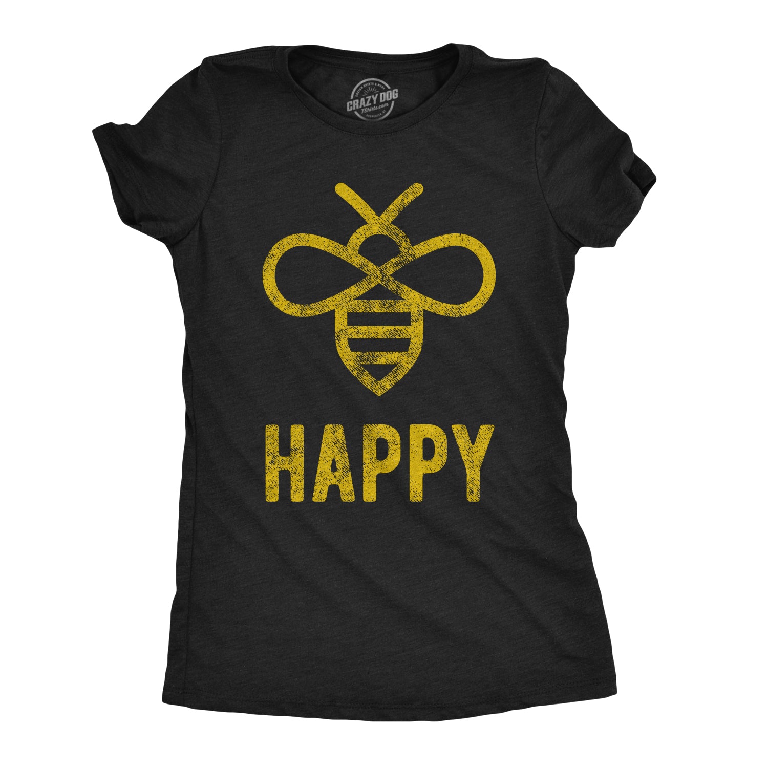 Funny Heather Black - Bee Happy Bee Happy Womens T Shirt Nerdy Animal Earth Tee