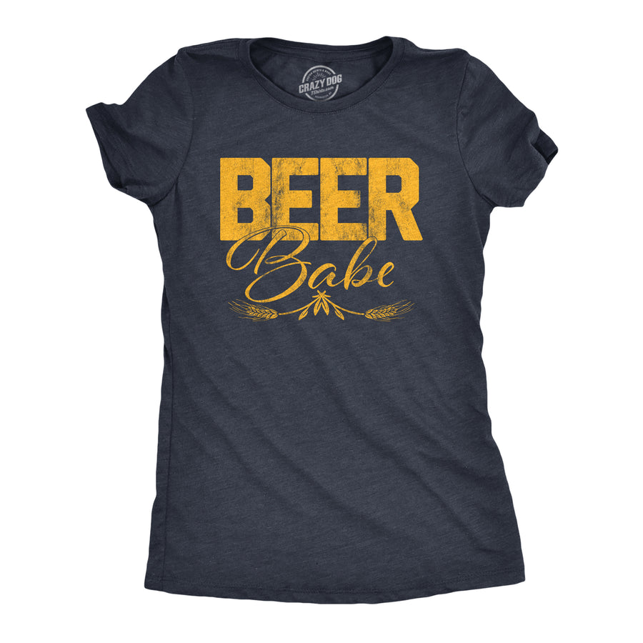 Funny Heather Navy Beer Babe Womens T Shirt Nerdy Beer Drinking Tee