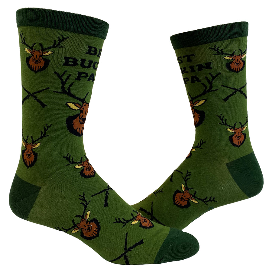 Funny Bucking Papa  - Green Best Buckin' Papa Ever Sock Nerdy Father's Day Hunting Tee