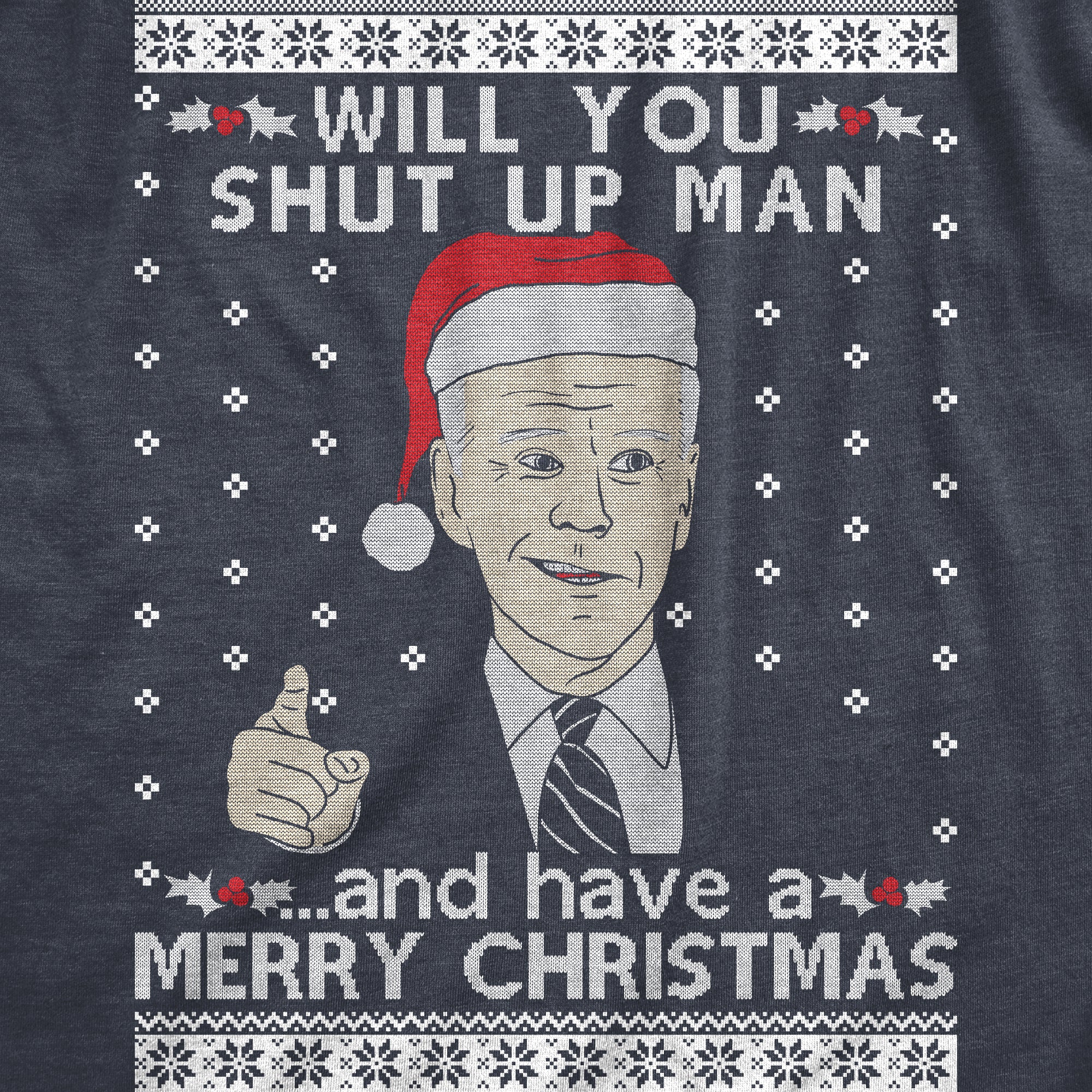 Funny Heather Navy Joe Biden Ugly Christmas Sweater Mens T Shirt Nerdy Christmas Political Ugly Sweater Tee