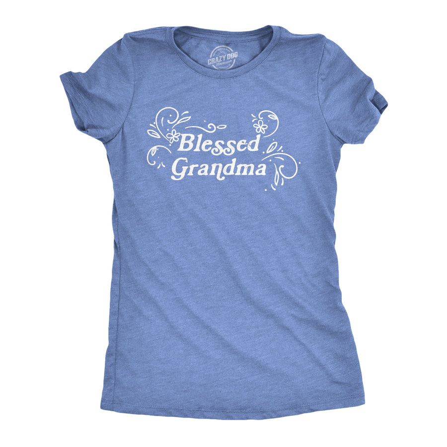 Funny Heather Light Blue Blessed Grandma Womens T Shirt Nerdy Grandmother Tee