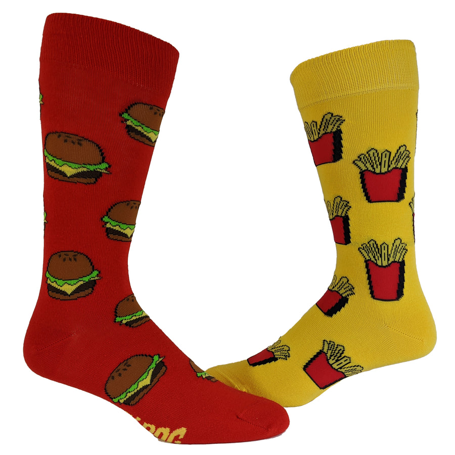 Funny Burger and Fries Mens Burgers And Fries Sock Nerdy Food Tee