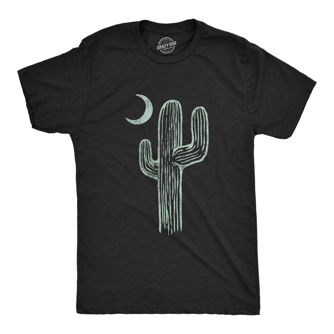 Funny Heather Black Cactus Moon Mens T Shirt Nerdy Camping Tee