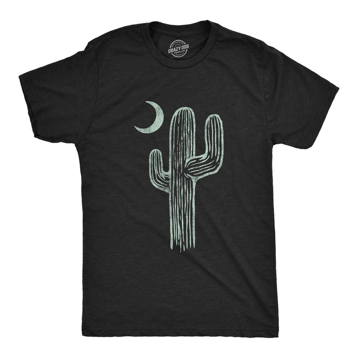 Funny Heather Black Cactus Moon Mens T Shirt Nerdy Camping Tee