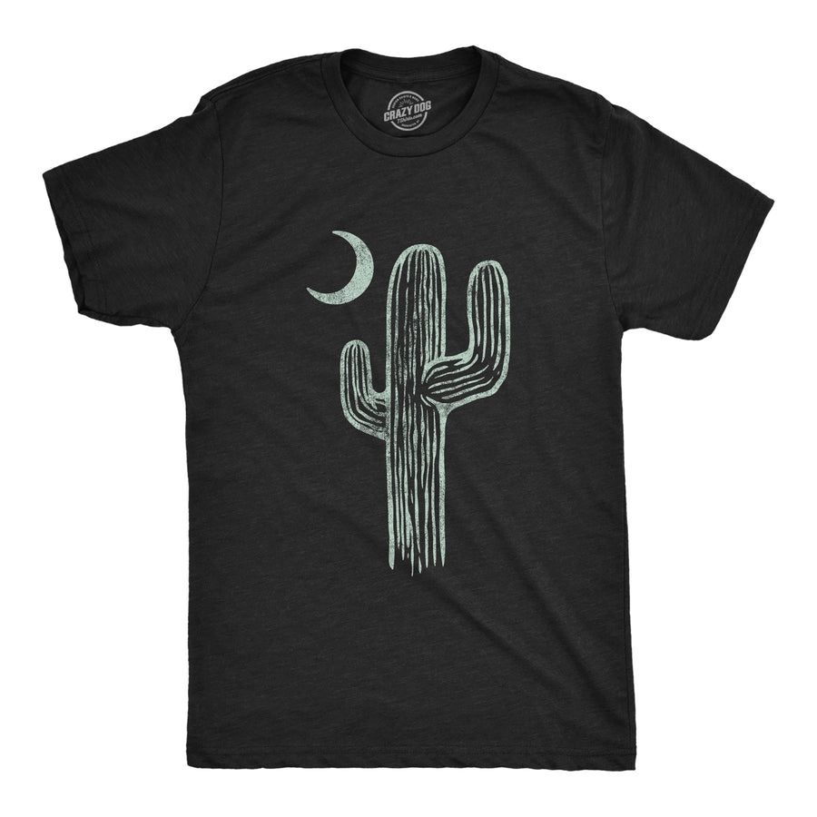 Funny Heather Black Cactus Moon Mens T Shirt Nerdy Camping Tee