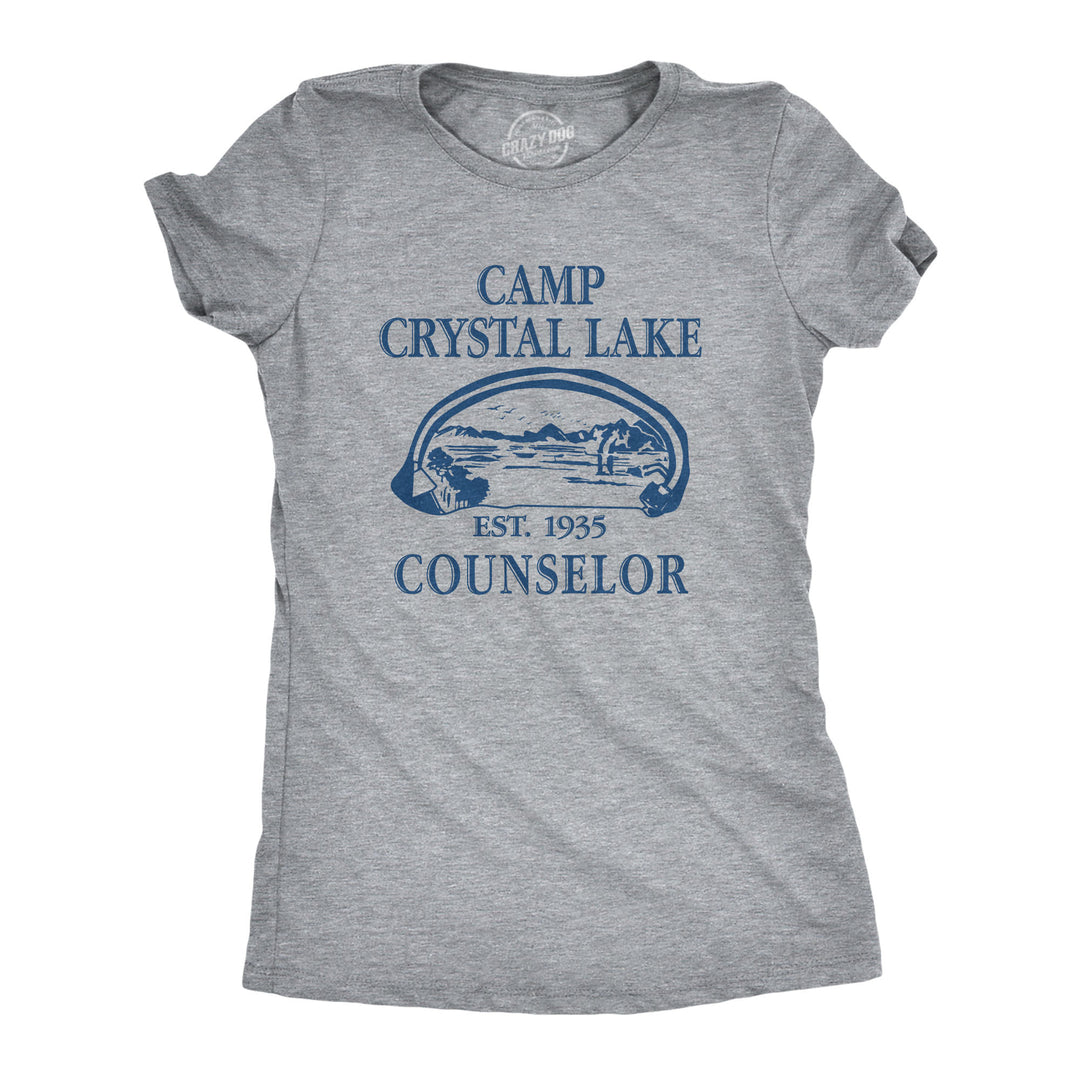 Funny Light Heather Grey Camp Crystal Lake Womens T Shirt Nerdy Halloween Movies Tee