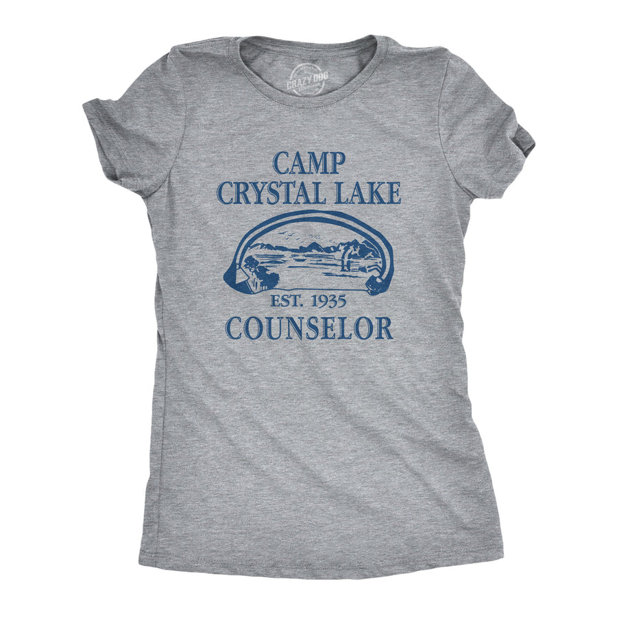 Funny Light Heather Grey Camp Crystal Lake Womens T Shirt Nerdy Halloween Movies Tee
