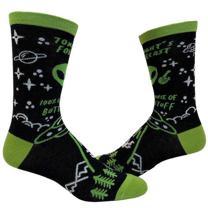 Funny Black Mens 100% Chance Of Butt Stuff Sock Nerdy Sex Space Tee