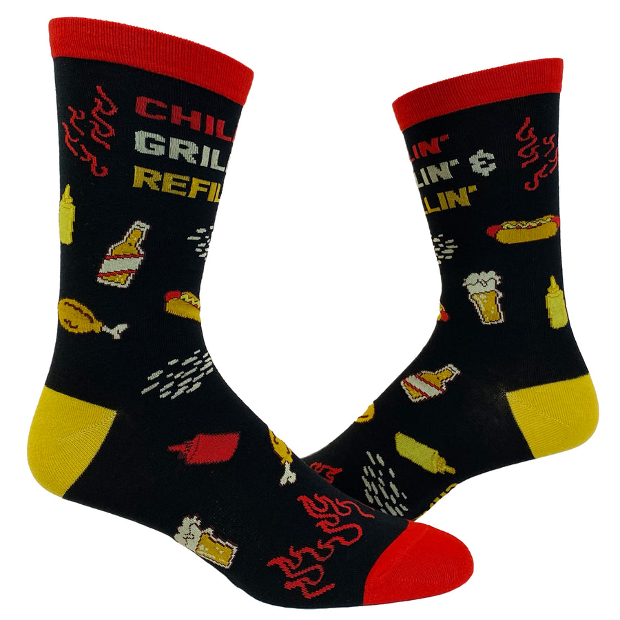 Funny Chillin Grillin Chillin Grillin And Refillin Sock Nerdy Father's Day Food Tee