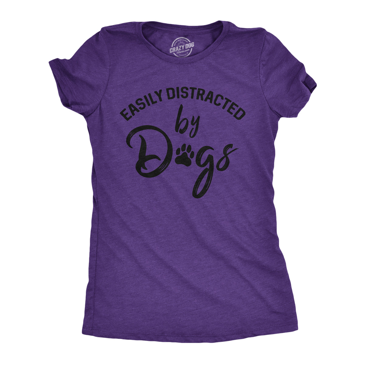 Funny Heather Purple Easily Distracted By Dogs Womens T Shirt Nerdy Dog Tee