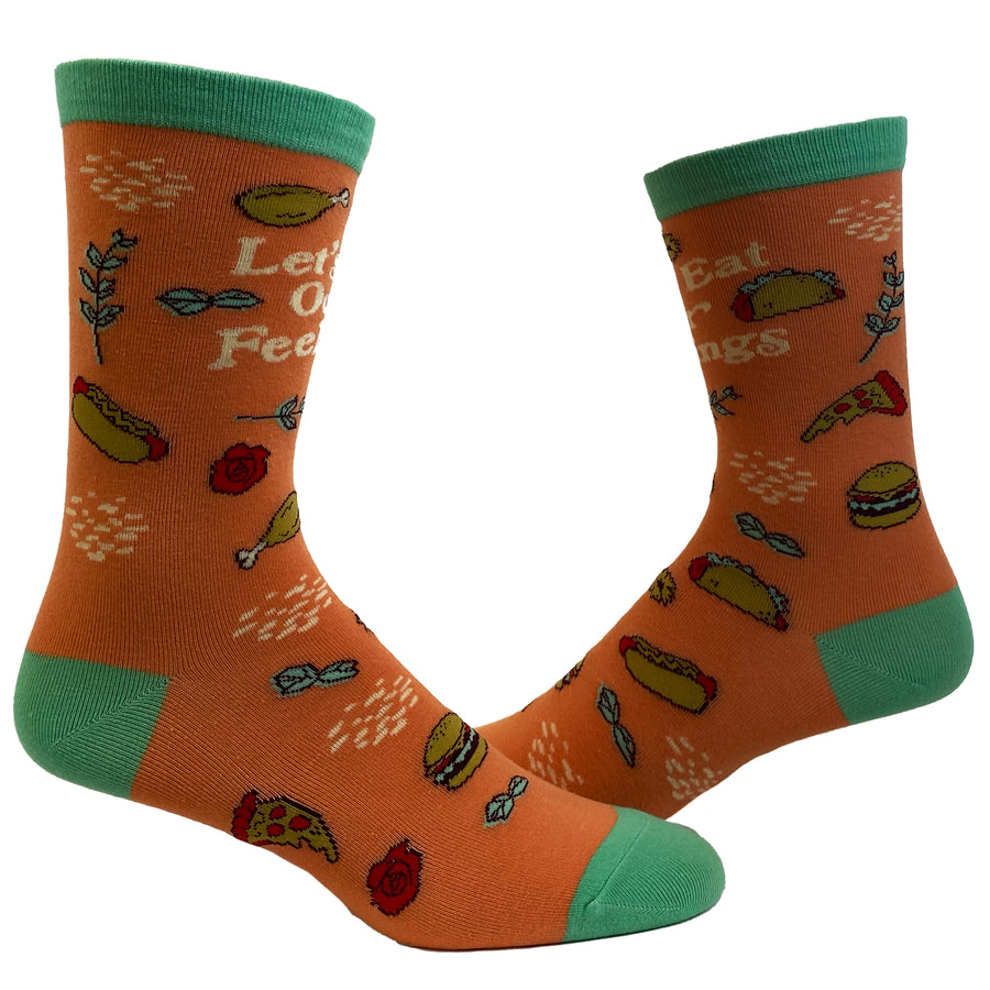 Funny Orange Womens Let's Eat Our Feelings Sock Nerdy Food Tee