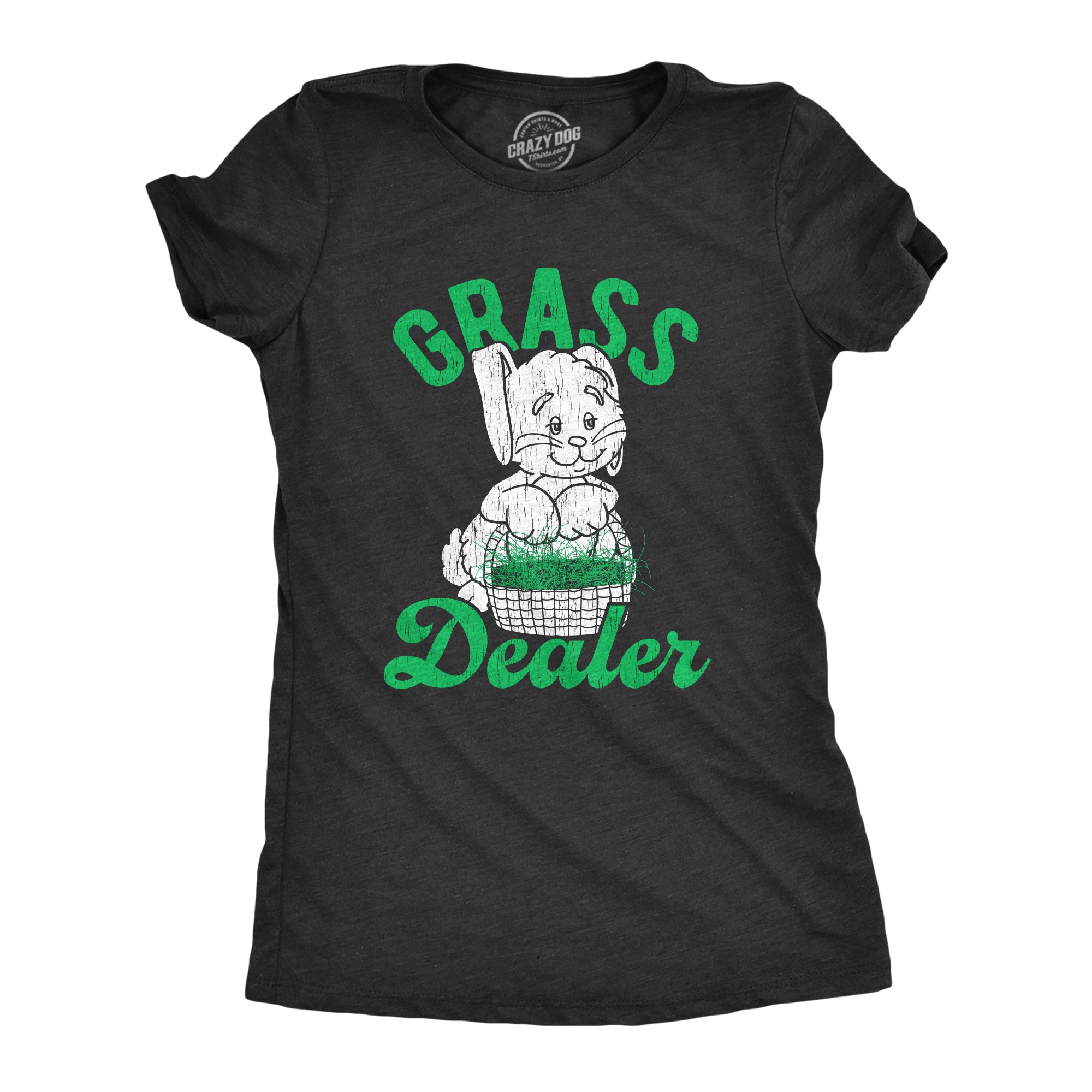 Funny Heather Black Grass Dealer Womens T Shirt Nerdy Easter 420 Tee