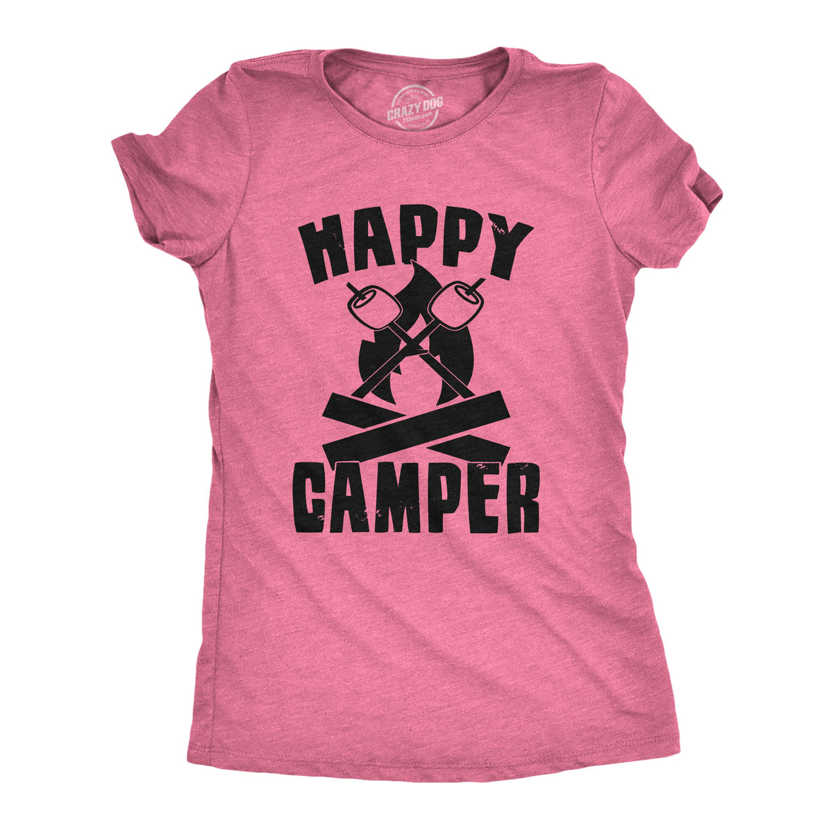 Funny Heather Pink Happy Camper Womens Tee Womens T Shirt Nerdy Camping Tee
