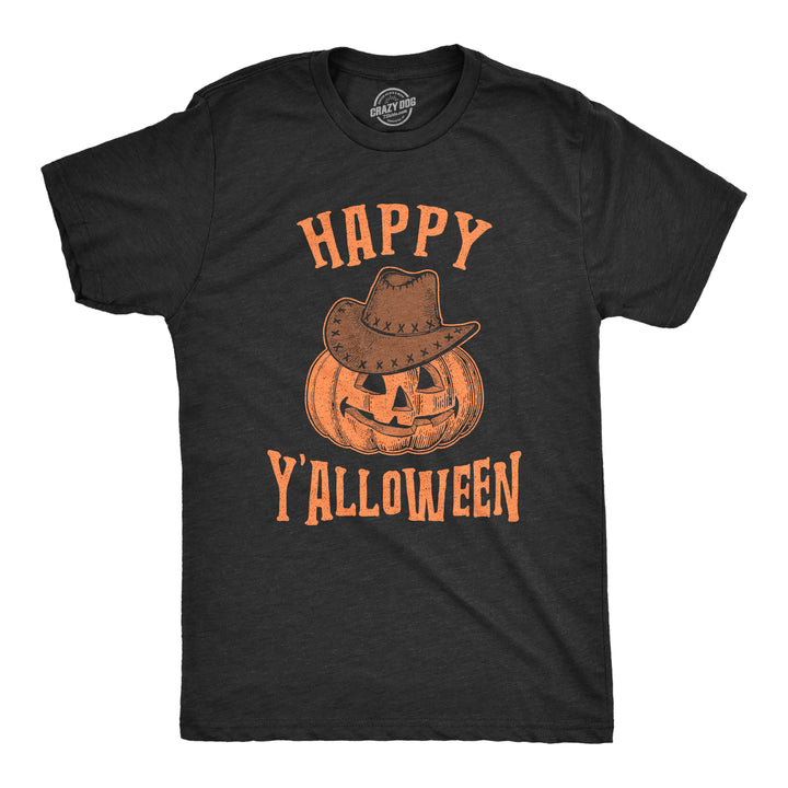 Funny Heather Black Happy Y'alloween Mens T Shirt Nerdy Halloween Tee