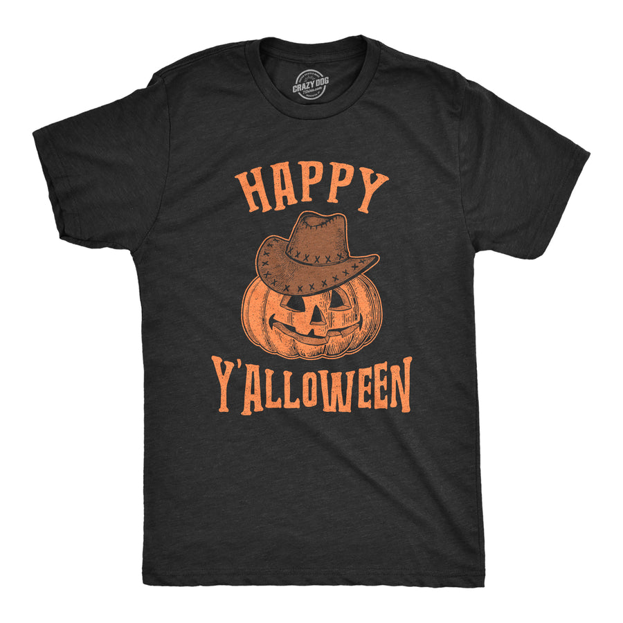 Funny Heather Black Happy Y'alloween Mens T Shirt Nerdy Halloween Tee