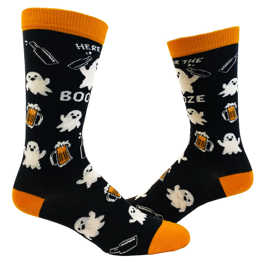 Funny Here for Booze Mens Halloween Sock Nerdy Halloween Drinking Tee