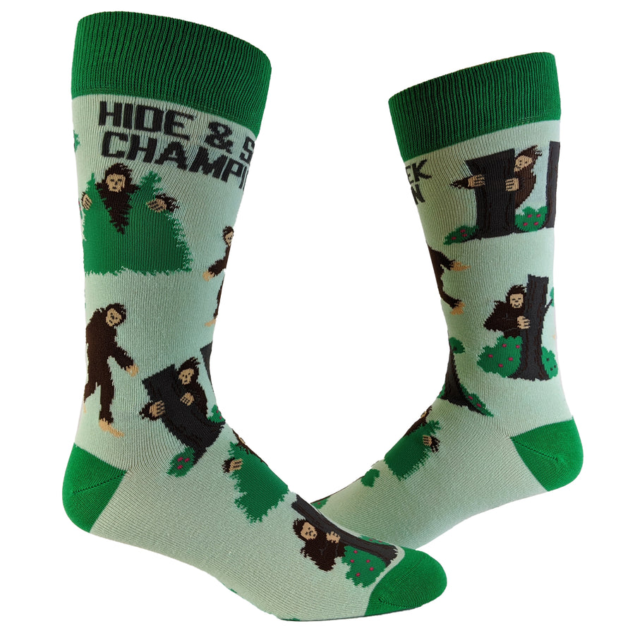 Funny Hide and Seek Champ Mens Bigfoot Hide And Seek Champion Sock Nerdy Camping Tee
