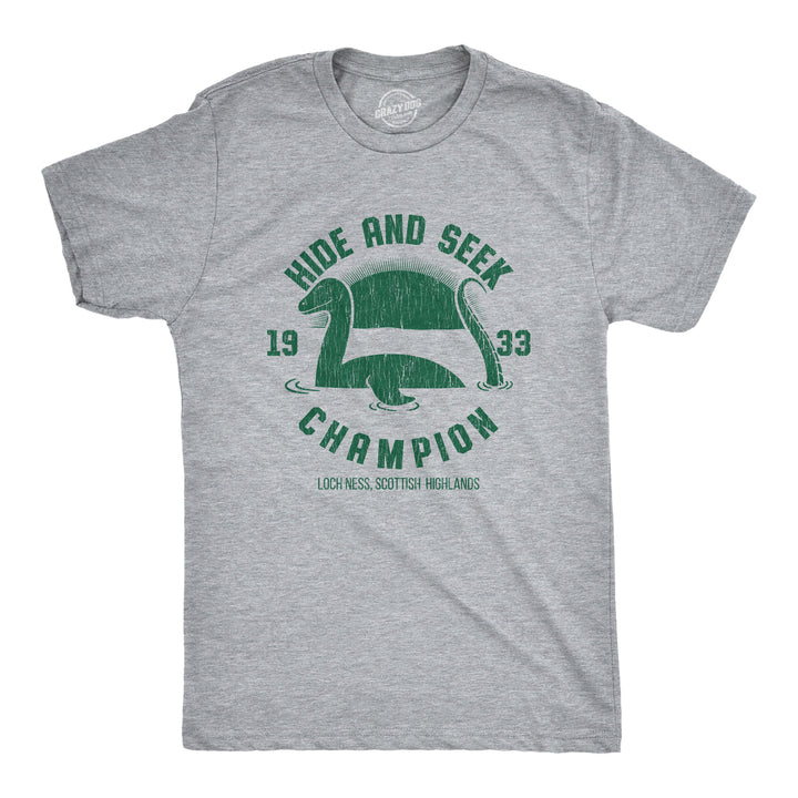 Funny Light Heather Grey Loch Ness Hide And Seek Champion Mens T Shirt Nerdy Sarcastic Tee