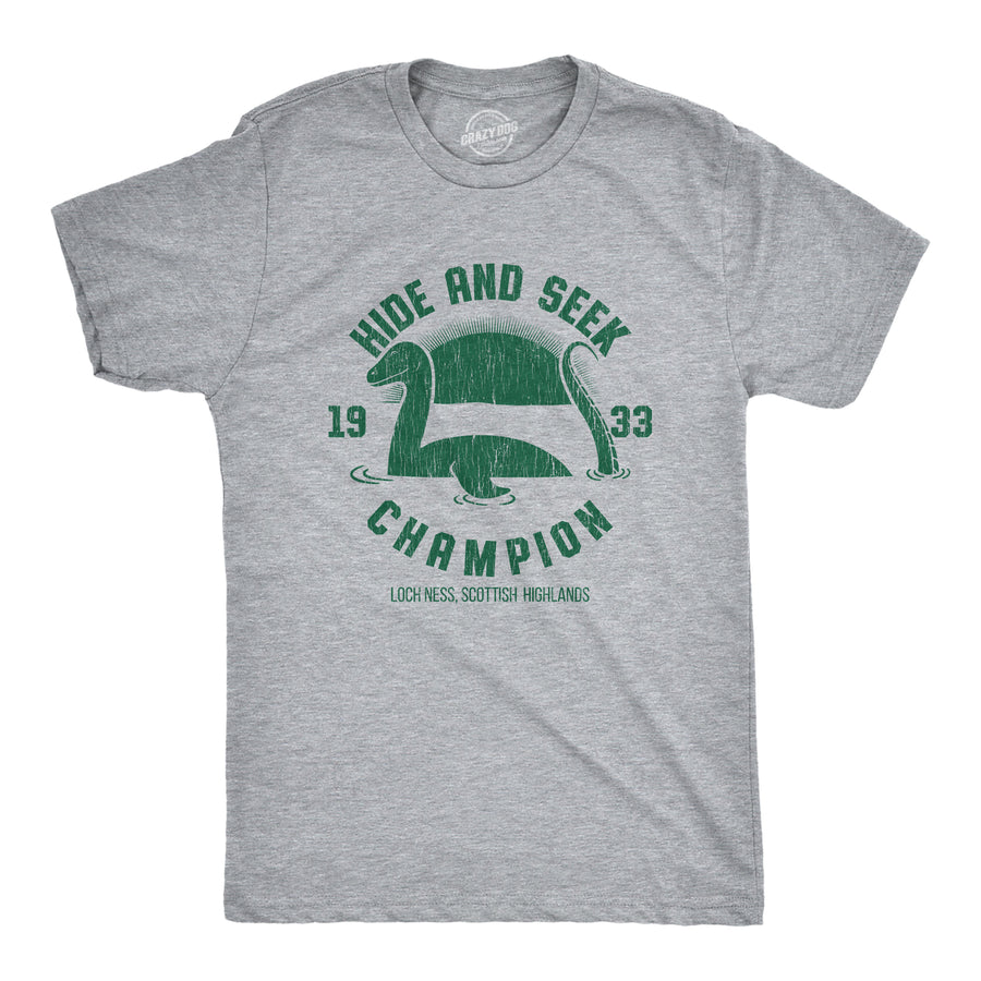 Funny Light Heather Grey Loch Ness Hide And Seek Champion Mens T Shirt Nerdy Sarcastic Tee