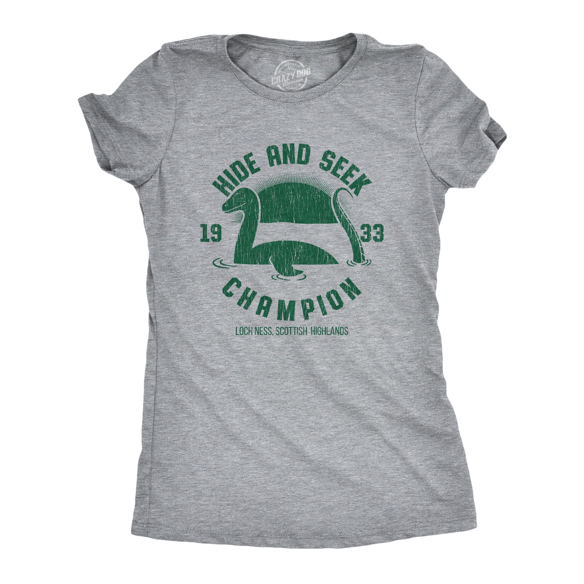 Funny Light Heather Grey Loch Ness Hide And Seek Champion Womens T Shirt Nerdy Sarcastic Tee