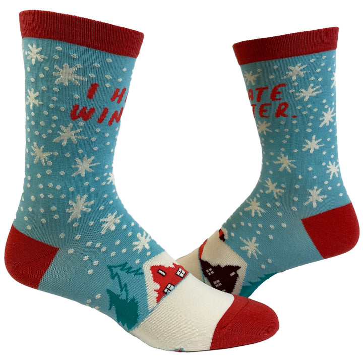 Funny Light Blue Mens I Hate Winter Sock Nerdy Christmas Sarcastic Tee