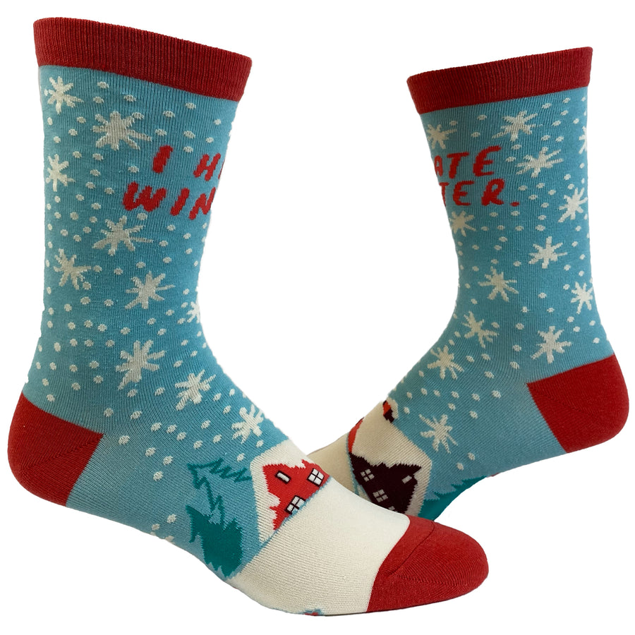 Funny Light Blue Mens I Hate Winter Sock Nerdy Christmas Sarcastic Tee