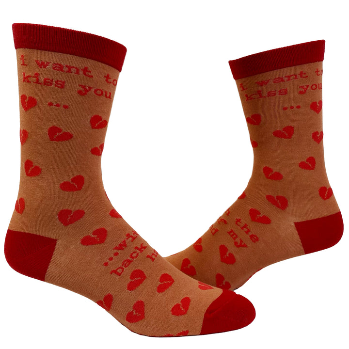 Funny Kiss Backhand Womens I Want To Kiss You With The Back Of My Hand Sock Nerdy Sarcastic Valentine's Day Tee