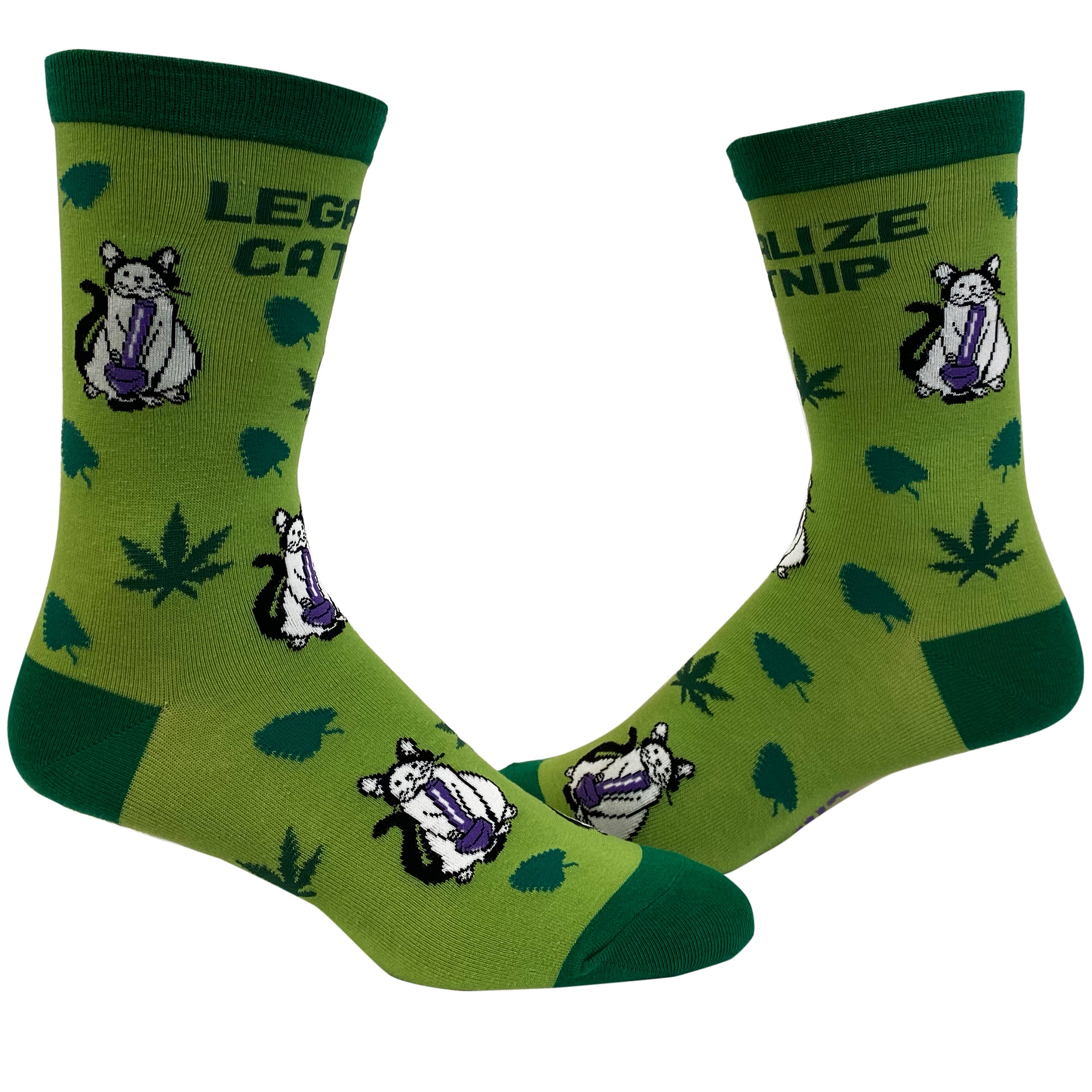 Funny Green Womens Legalize Catnip Sock Nerdy 420 Cat Tee