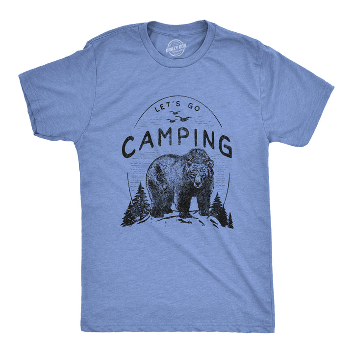 Funny Heather Light Blue Let's Go Camping Mens T Shirt Nerdy Camping Tee