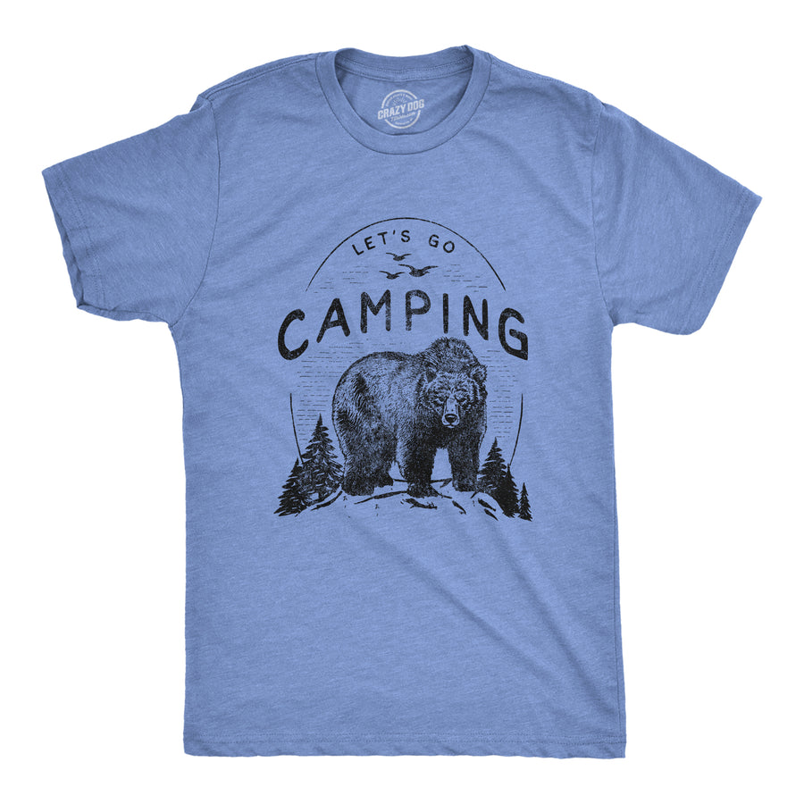 Funny Heather Light Blue Let's Go Camping Mens T Shirt Nerdy Camping Tee