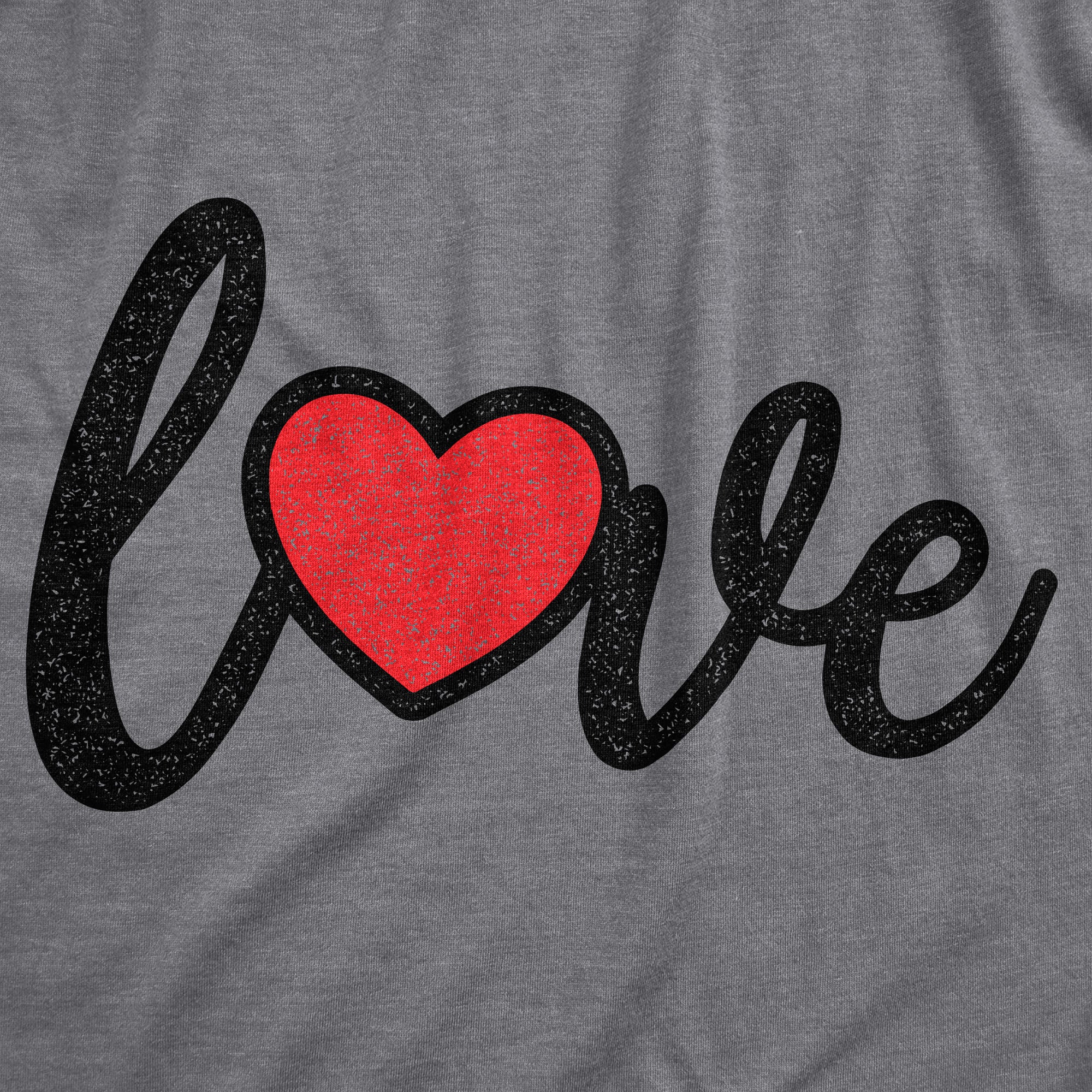 Funny Dark Heather Grey - Love Script Love Heart Script Womens T Shirt Nerdy Valentine's Day Wedding Tee