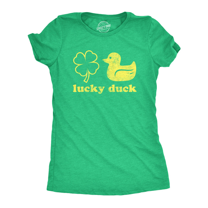 Funny Heather Green - Lucky Duck Lucky Duck Clover Womens T Shirt Nerdy Saint Patrick's Day Tee