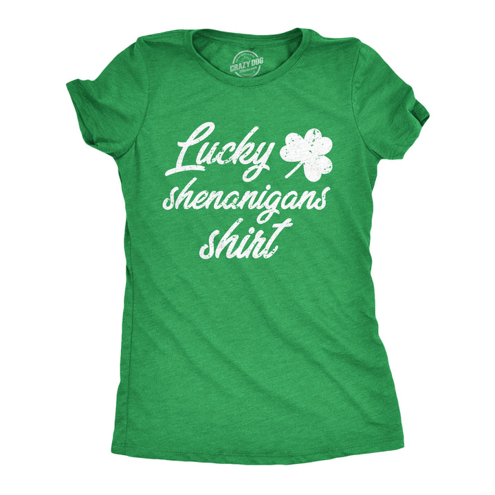 Funny Heather Green Lucky Shenanigans Shirt Womens T Shirt Nerdy Saint Patrick's Day Tee