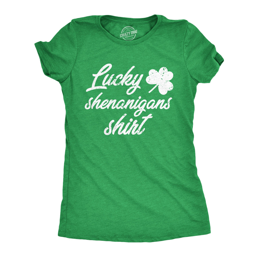 Funny Heather Green Lucky Shenanigans Shirt Womens T Shirt Nerdy Saint Patrick's Day Tee